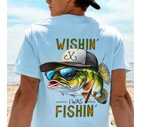T-shirt garçon à motif de pêche amusant, t-shirt ample et décontracté avec l'impression d'un gros poisson à la bouche ouverte "Je veux aller pêcher", convient pour la pêche d'été et le streetwear 6Y,7