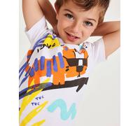 T-shirt Garçon En Maille Avec Grand Imprimé Blanc 2A