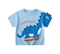 T- Shirt Garçon - T-Shirt Graphique à Manches Courtes pour garçon imprimé Dinosaure décontracté pour Tout-Petits Tenue de Skateboard d'été Style coréen (Blue 12-18 Months)