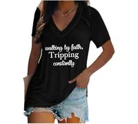 T-shirt générique Marche selon la foi trébuchant constamment T-shirt drôle de foi chrétienne Bible T-shirt chrétien Chemises inspirantes Fidélité Religieuse T-shirts pour femmes, Noir , 3XL