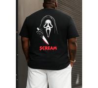 T-shirt Ghostface du film Scream imprimé au dos, grand format pour homme, 220 g, nouveau t-shirt d'été à col rond en pur coton avec imprimé au dos (1 pièce) T-shirt homme à col rond et manches courtes