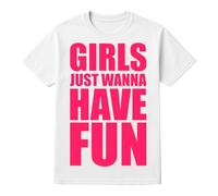 T-shirt « Girls Just Wanna Have Fun » - S - Pour femme - Style rétro des années 80 - Blanc - Pour festival, enterrement de vie de jeune fille, fête ou costume