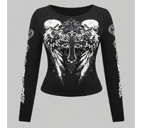 T-shirt grande taille avec design symétrique de crâne, ailes et croix déchirés style Kpop 0XL,1XL,2XL,3XL,4XLAnimal,Blocs de couleur,graphique,Halloween,CœurTissu tricoté