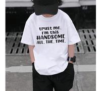 T-shirt graphique à col rond à manches courtes pour garçons "Faites-moi confiance, je suis toujours aussi beau", décontracté pour l'été, Top amusant pour un port quotidien pour enfants 6Y,7Y,8Y,9Y,10Y