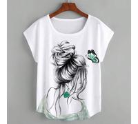 T-shirt graphique à manches chauve-souris imprimé de portrait et de papillon, hauts pour femmes L,M,S,XL,XSPortraitTissu tricoté