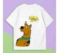 T-shirt graphique à manches courtes pour femmes en été, avec un chien marron classique en dessin animé et une bulle de dialogue "Help". Un mélange du style cool et mignon e-girl et de l'esthétique rét