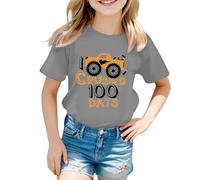 T-Shirt Graphique à Manches Courtes pour Filles Haut décontracté et Doux pour l'école vêtement Enfant Confortable avec col Rond (Grey-B, 1-2 Years)