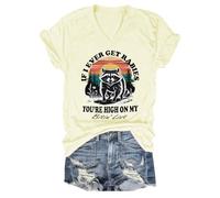 T-shirt graphique amusant avec col en V If I Ever Get Rabies You're High On My Bitin' List, Jaune crème-1, M