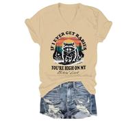 T-shirt graphique amusant avec col en V If I Ever Get Rabies You're High On My Bitin' List, Kaki-1., S