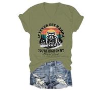 T-shirt graphique amusant avec col en V If I Ever Get Rabies You're High On My Bitin' List, Vert-1, L