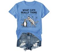 T-shirt graphique amusant « What Cats Really Think » pour femme et homme, Bleu (Carolina blue), L