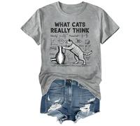 T-shirt graphique amusant « What Cats Really Think » pour femme et homme, gris, M