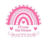 T-shirt graphique avec citation romantique arc-en-ciel « Amour éternel » Stickers muraux en PVC 67.2x72.8cm Décoration de magasin Rose