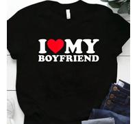 T-shirt graphique avec slogan 'J'aime mon petit ami' L,M,S,XL,XXLSloganPolyester