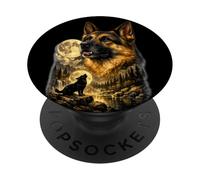T-Shirt Graphique Berger Allemand Hurlant Loup Lune Nature PopSockets PopGrip Adhésif
