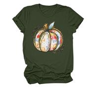 T-shirt graphique citrouille d'Halloween pour femme, haut citrouille, t-shirt ample d'Halloween pour femmes, t-shirt à manches courtes, Vert armée., S