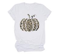 T-shirt graphique citrouille d'Halloween pour femme, haut citrouille, t-shirt ample d'Halloween tenue d'affaires pour femmes, Blanc., XL
