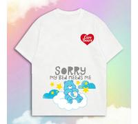 T-shirt graphique classique à manches courtes pour femmes avec un ours paresseux de dessin animé. Une combinaison de style guérisseur doux et d'esthétique rétro américaine. Pratique pour les trajets q