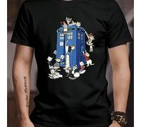 T-shirt graphique Doctor Who Cats Tardis, col rond homme, 220 g/m², été, pur coton, manches courtes (1 pièce) T-shirt homme à col rond et manches courtes, décontracté, imprimé, confortable, doux, resp