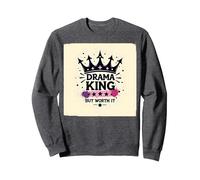 T-Shirt Graphique Drama King But Worth It Crown Sweatshirt, Unisexe pour Adultes, Chiné Foncé, S