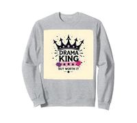 T-Shirt Graphique Drama King But Worth It Crown Sweatshirt, Unisexe pour Adultes, Gris Chiné, S