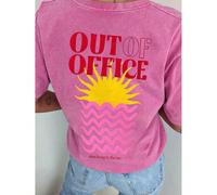 T-shirt graphique "Hors du bureau" pour vacances d'été, t-shirt décontracté à manches courtes et col rond pour femmes en grandes tailles 1XL,2XL,3XL,4XLHalloweenTissu tricoté