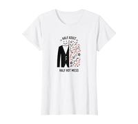 T-Shirt Graphique Humoristique mi-Adulte Half Hot Mess T-Shirt, Femme, Blanc, M
