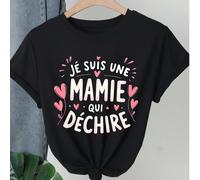 T-shirt graphique "Je suis une grand-mère qui pleure" pour femmes - col ras-du-cou décontracté, Top à manches courtes avec décoration de cœur, convient pour le printemps/l'été, blanc avec texte vert,