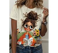 T-shirt graphique pour amoureuse de la lecture, col rond décontracté pour femmes, manches courtes, printemps et été L,M,S,XL,XXLPortrait,HalloweenTissu tricoté