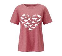 T-shirt graphique pour femme avec cœur dinosaure, haut avec silhouettes de saurier, charmant t-shirt pour les fans de mondes préhistoriques, Style_r03 Rose, S