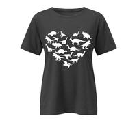 T-shirt graphique pour femme avec cœur dinosaure, haut avec silhouettes de saurier, charmant t-shirt pour les fans de mondes préhistoriques, Style_r01 Gris, S