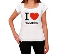 T-shirt graphique pour femme avec inscription « I Love Camden » - Respectueux de l'environnement - Édition limitée - T-shirt à manches courtes - Cadeau d'anniversaire vintage, Blanc, L