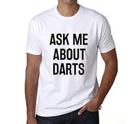 T-shirt graphique pour homme Ask Me About Darts - Respectueux de l'environnement - Édition limitée - T-shirt à manches courtes - Vintage - Anniversaire, blanc, Taille XL