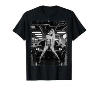 T-Shirt Graphique Sexy Fille Blonde Sexy et accordeur Voiture JDM Noir et Blanc T-Shirt