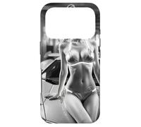 T-Shirt Graphique Sexy pour Fille - Cyberpunk AR Girl & Exotic Car BW Coque pour iPhone 17 Pro