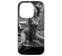 T-Shirt Graphique Sexy pour Fille Cyberpunk et Voiture Exotique BW Coque pour iPhone 14 Pro