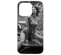 T-Shirt Graphique Sexy pour Fille Cyberpunk et Voiture Exotique BW Coque pour iPhone 15 Pro Max