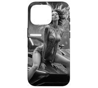 T-Shirt Graphique Sexy pour Fille Cyberpunk et Voiture Exotique BW Coque pour iPhone 16 Pro