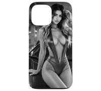 T-Shirt Graphique Sexy pour Fille - Hot Bikini Pinup Girl Exotic Car BW Coque pour iPhone 13 Pro Max