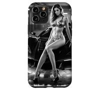 T-Shirt Graphique Sexy pour Fille - Modèle Sexy et Voiture Exotique Noire BW Coque pour iPhone 11 Pro