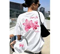 T-shirt graphique Simple Joy Pink Orchid, tee-shirt décontracté à motif floral « Unleash The Beast Within », imprimé double face, haut Y2k Harajuku WHITE