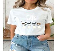 T-shirt graphique "The Cats Crossing" pour femmes - T-shirt décontracté avec parodie d'Abbey Road avec chats mignons L,M,S,XLGéométrique,Cœur,PlantesTissu tricoté