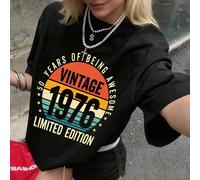 T-shirt graphique vintage 1976 édition limitée 50 ans, t-shirt en coton à manches courtes décontracté pour femmes en été, top mode rétro streetwear Y2K à rayures coucher de soleil L,M,S,XL,XS,XXL,XXXL