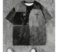 T-shirt graphique vintage patchwork pour hommes, motif croix de Jésus et foi, col rond, convient pour un port quotidien L,M,S,XL,XXLgraphiquePolyester