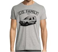 T-Shirt Gris chiné C15 Family | 100% coton | idée cadeau fan voiture |Taille L M
