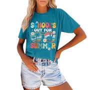 T-shirt Gym pour femmes T-shirt Dernier Jour d'école Design avec col rond doux Manches courtes comme un été confortable Basique pour les loisirs École T-shirts pour femmes T-shirt pour femmes, bleu, L