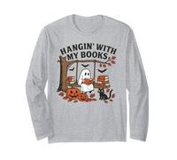 T-Shirt Halloween fantôme Suspendu avec Mes Livres pour Amoureux des Livres Manche Longue