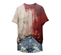T Shirt Halloween Femme Bloody Horror T-Shirt d'halloween Manches Courtes Tee Halloween Costume Femme Imprimé Sanglant Tee Shirt Coton Vampire Déguisement Zombie Blouse Grande Taille(L)