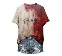 T Shirt Halloween Femme Bloody Horror T-Shirt d'halloween Manches Courtes Tee Halloween Costume Femme Imprimé Sanglant Tee Shirt Coton Vampire Déguisement Zombie Blouse Grande Taille(XXL)