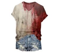 T Shirt Halloween Femme Bloody Horror T-Shirt d'halloween Manches Courtes Tee Halloween Costume Femme Imprimé Sanglant Tee Shirt Coton Vampire Déguisement Zombie Blouse Grande Taille(1-Beige, M)